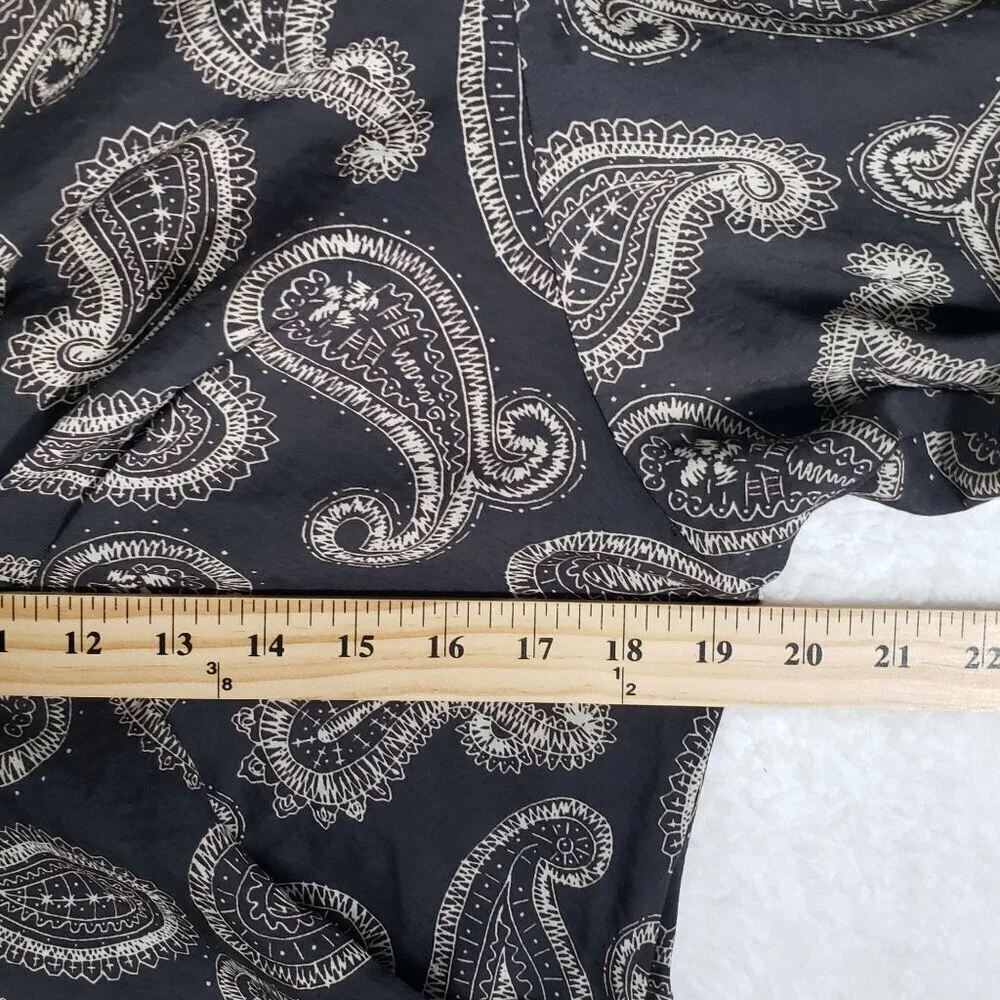 Zara Paisley Puff Sleeve Blouse Long Sleeve Boho Retro 70s Office Gray Womens XL